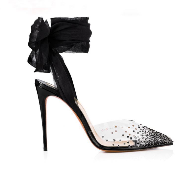 Women's Ankle Strap Rhinestone High Heels Lace-Up High Heels Women's Clear High Heels