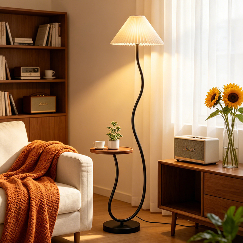 Floor Lamp with Integrated Shelf, Bedside Table Lamp, High-End Bedroom Standing Lamp, Ambient Light for Living Room Next to Sofa