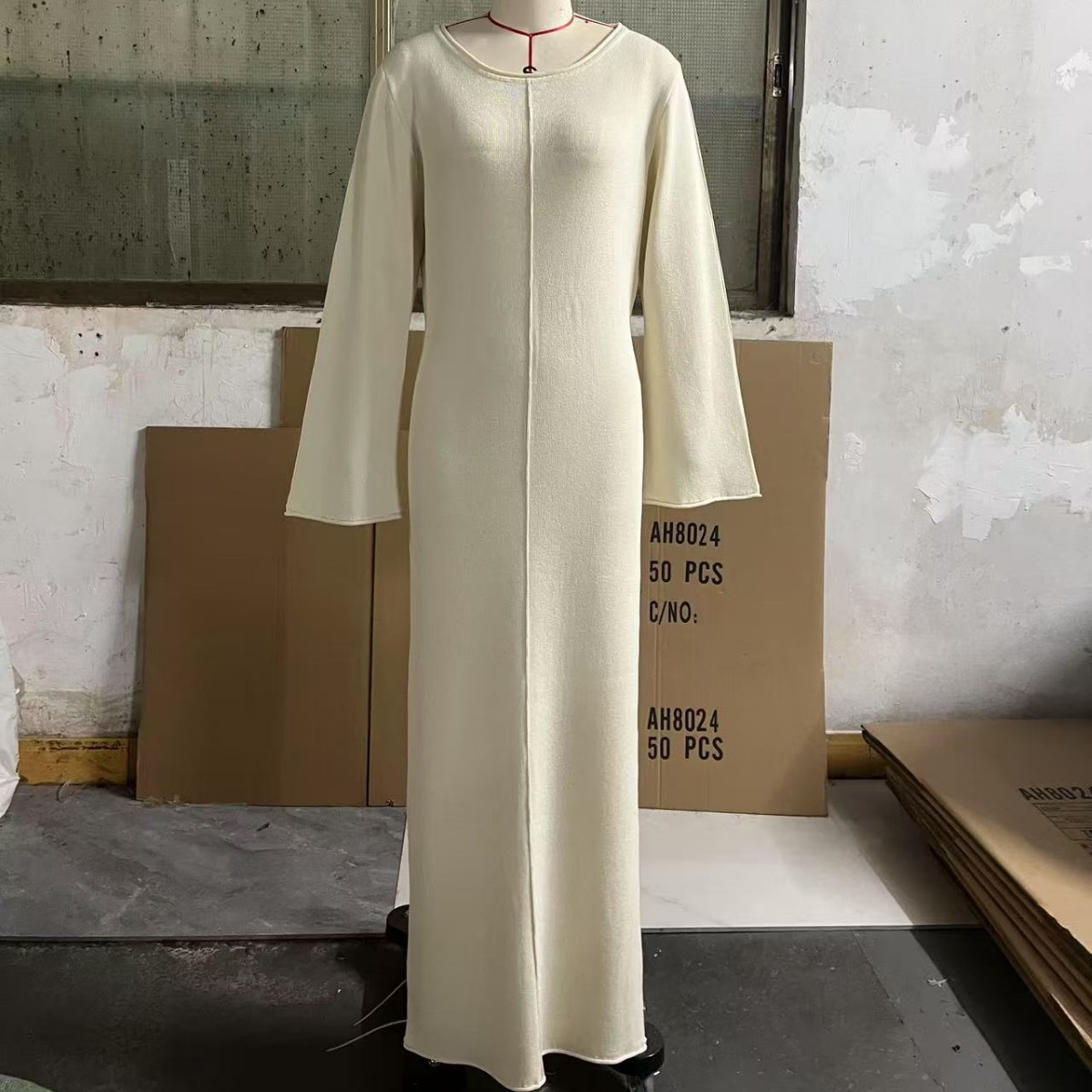 GraceChic 2025 New European And American Style Simple Versatile Ribbed For Women Autumn Winter Bodycon Knitted Long Dress_voghion.com