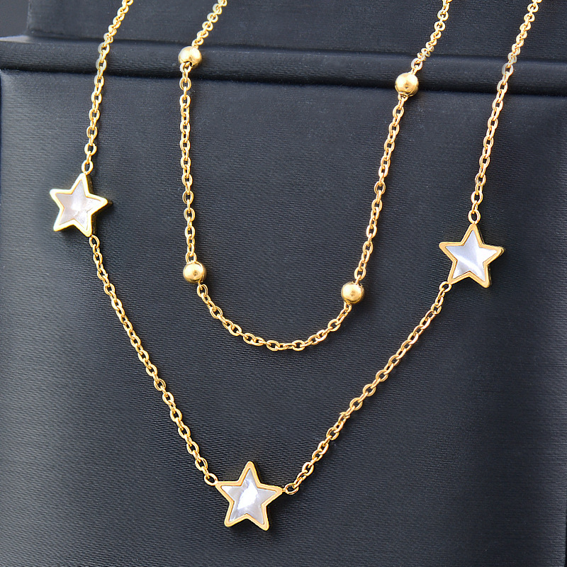 Retro Star Heart Shape Titanium Steel Inlay Shell Pendant Necklace 1 Piece