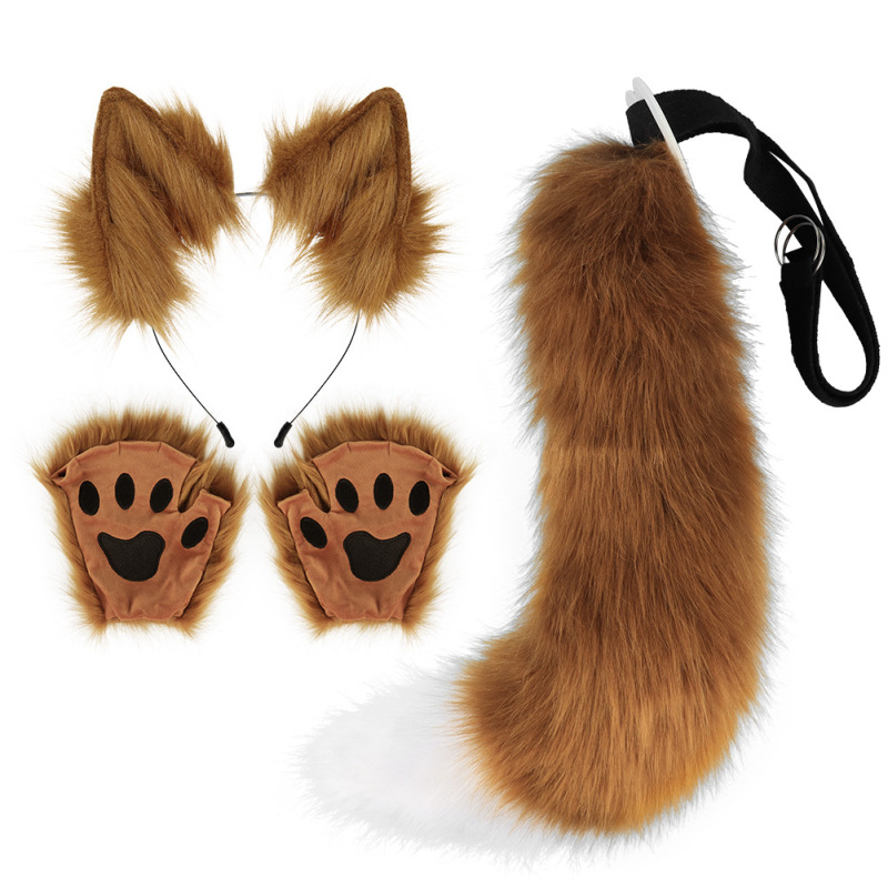 キツネの耳のカチューシャ獣の尾のハロウィンのセットの獣の爪のシミュレーションのぬいぐるみの耳のcosの装飾|undefined