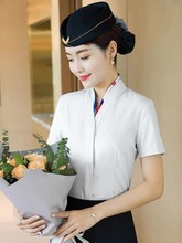 职业装空乘艺考面试正装空姐制服v领短袖白衬衫女长袖工作服衬衣