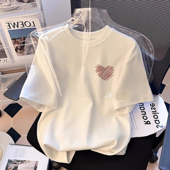 白い純綿の肩の半袖tシャツの女性半袖2025の新型の爆発的なデザイン感の夏の綿の上着はゆったりしています。
