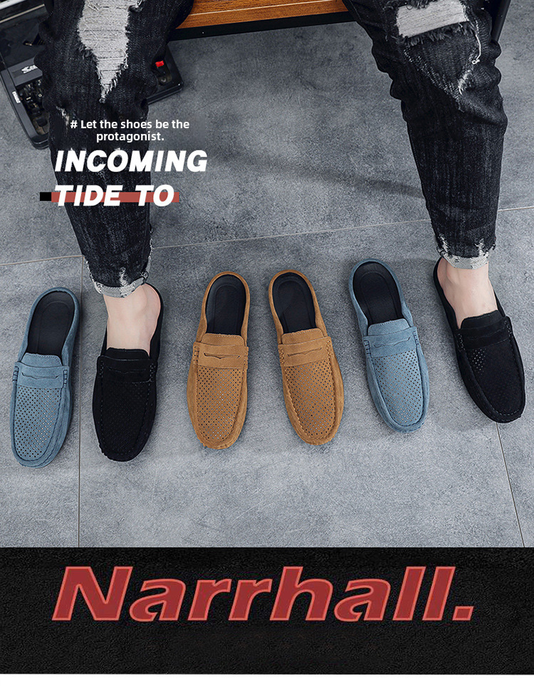Men's loafers half support breathable closed toe slip-on loafers slip-on half slippers men's heel-free loafers men_voghion.com