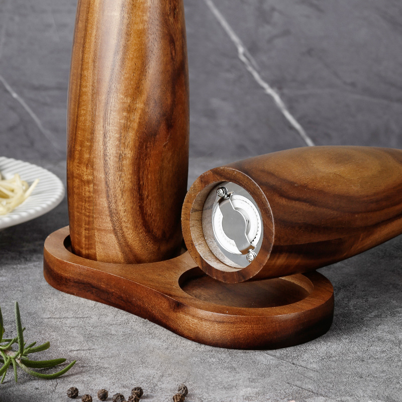 Black pepper grinder Acacia solid wood manual rotating household spice rose salt grinding barrel Western food gadget