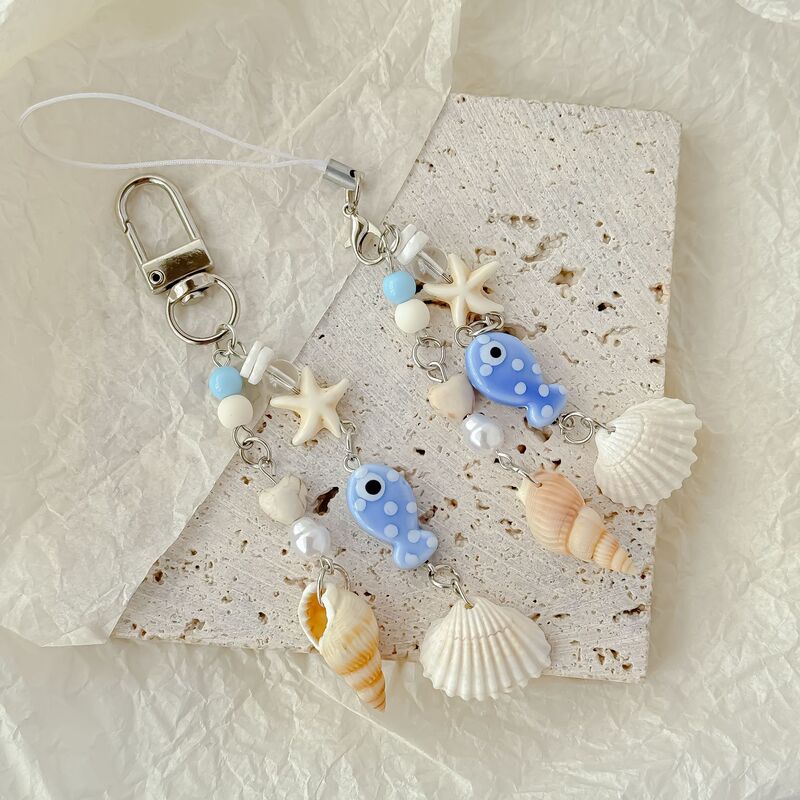 Hand-made shell starfish mobile phone chain headset goo this chain ins wind bag hanging camera clover pendant keychain Hand-made shell starfish mobile phone chain headset goo this chain ins wind bag hanging camera clover pendant keychain