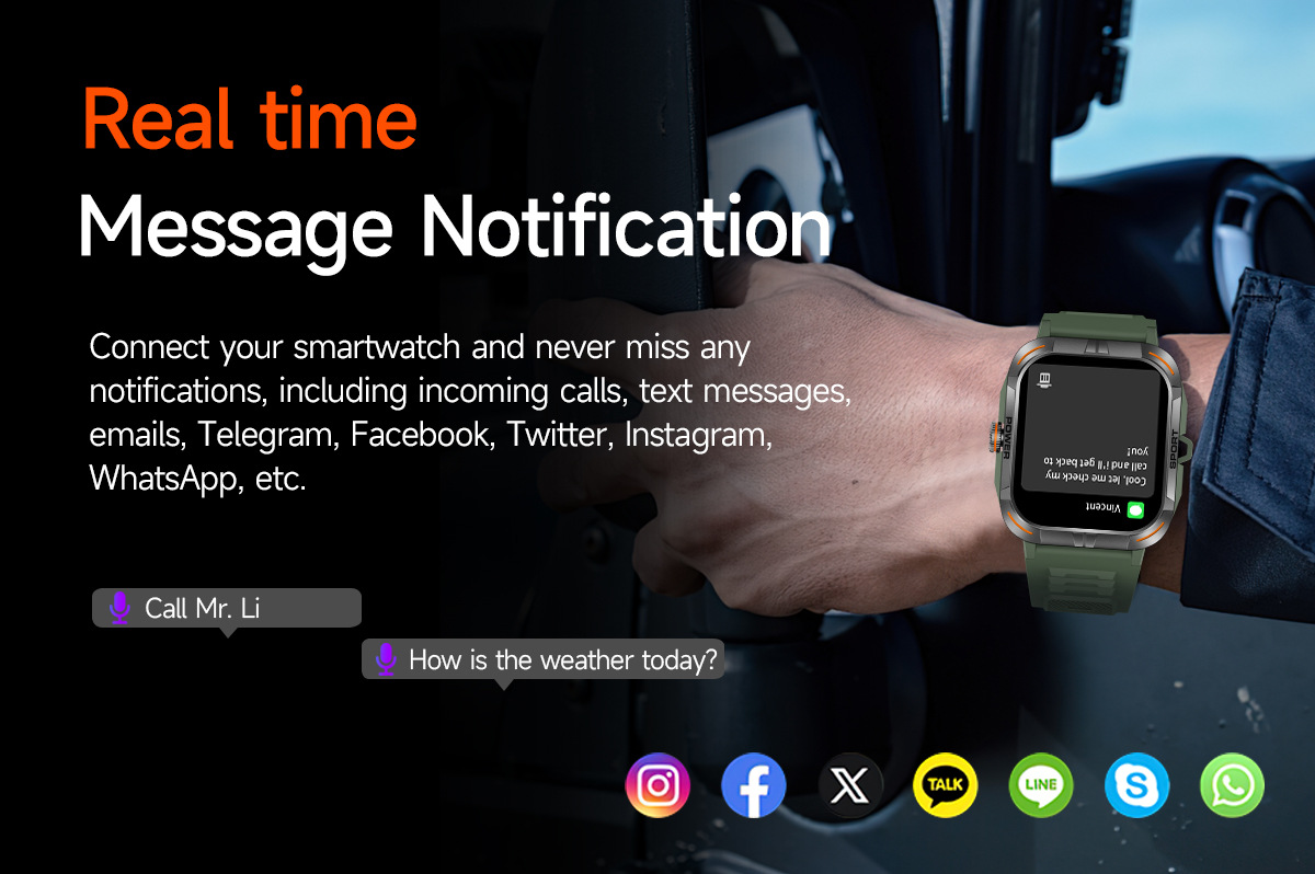 Montre connectée outdoor avec écran tactile AMOLED 1,97 pouce, Bluetooth, appels et lampe torche._voghion.com