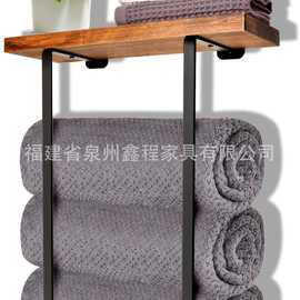 极简设计 金属挂墙可拆卸毛巾架 浴室毛巾收纳架带木板多功能置物