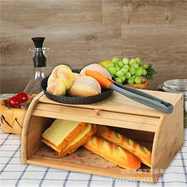 木质面包防尘收纳箱家用厨房桌面竹木蛋糕点心收纳箱玻璃盖收纳箱