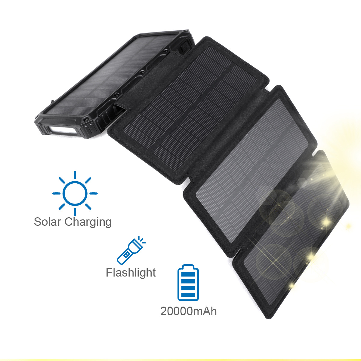 Cross-border new folding solar power bank 20000 mA with wireless charging mobile power supply with strong light lighting
