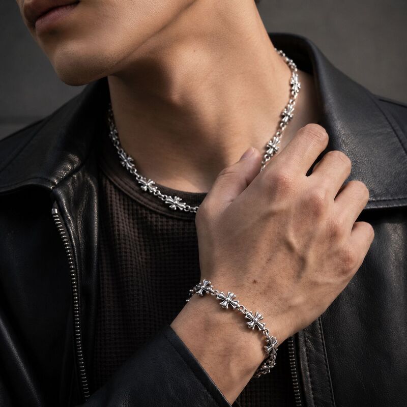 Dark Cross Necklace for Men, Punk Style Bracelet for Men, Hip-Hop Personality Fashion Clavicle Chain, Sweater Chain, Hand Accessory for Women