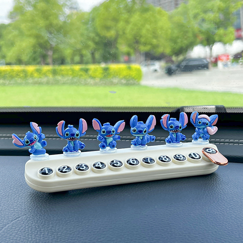 Stitch Temporary Parking Number Plate Cute Creative Hidden Number Moving Car Phone Plate Aromatherapy Car Interior Ornaments