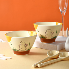 【新品】皓月兔高脚斗笠碗 家用高颜值面碗餐具 哑光特色陶瓷碗