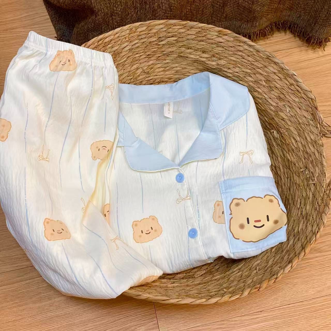 Al por mayor transfronterizo explosión con cojín de pecho primavera y otoño dulce nubes algodón pantalones de manga larga pijamas de niñas estudiantes set de ropa para el hogar