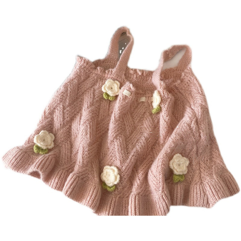 Salty Lime siete chaleco niñas Otoño e Invierno estilo occidental nuevo estilo coreano ropa para niños moda retro flor Rosa Chaleco de punto moda