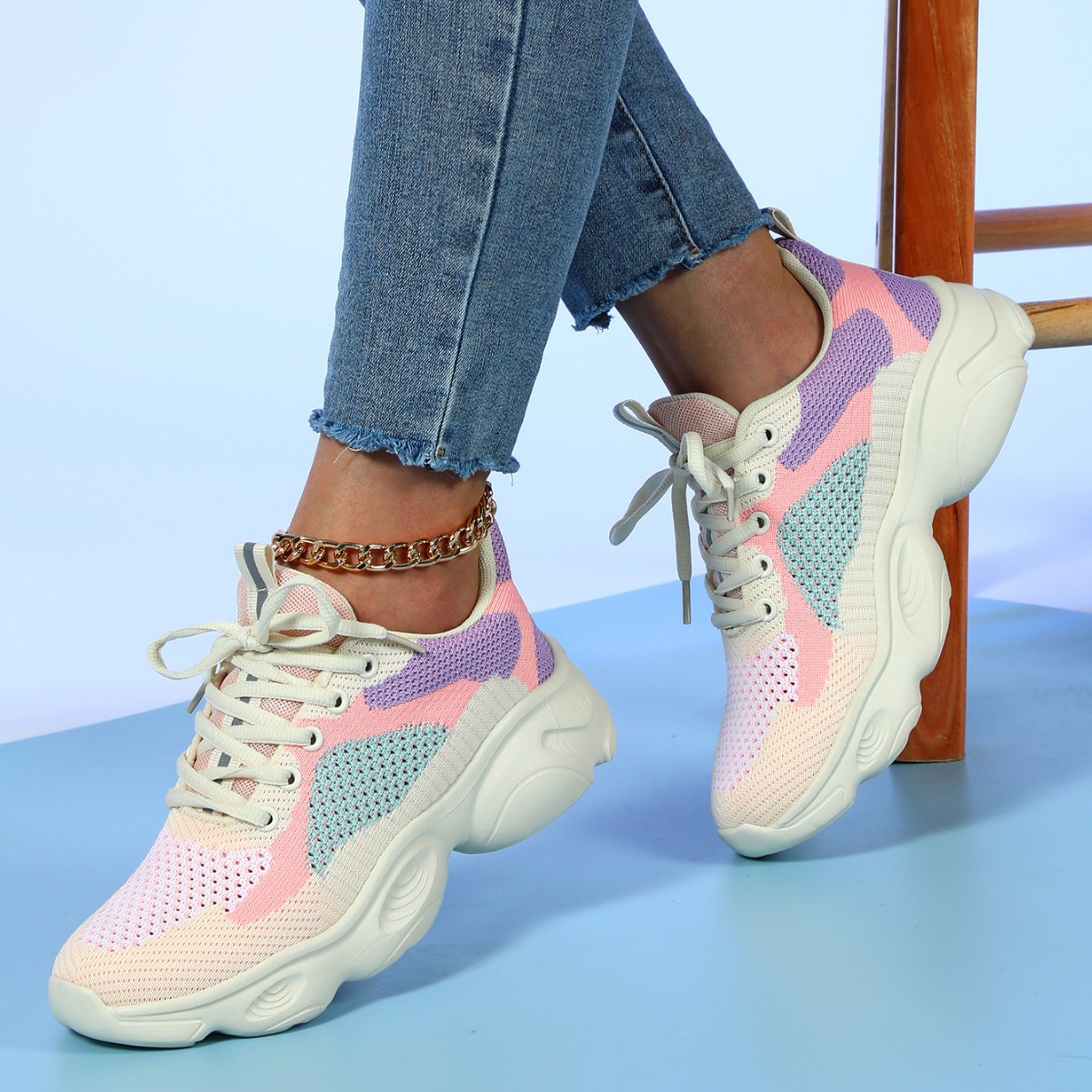 Moda vuelo tejido pareja otoño zapatilla transpirable zapatos de malla suave zapatos corrientes versátiles zapatos Casuales