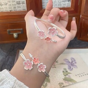 "Red Sleeve Add Fragrance" New Chinese Style Simi-dyed Pink Peach Blossom Bracelet Niche Light Luxury Vintage All-match Bracelet