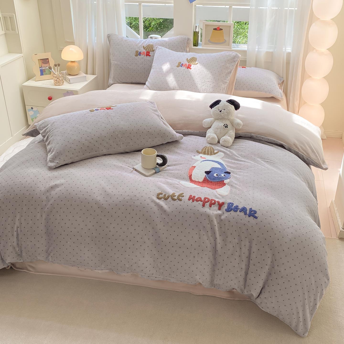 Category a Cartoon Milk Velvet Warm and Comfortable Backpack Bear Towel Embroidered Bedding Four-Piece Set Winter Warm Bedding