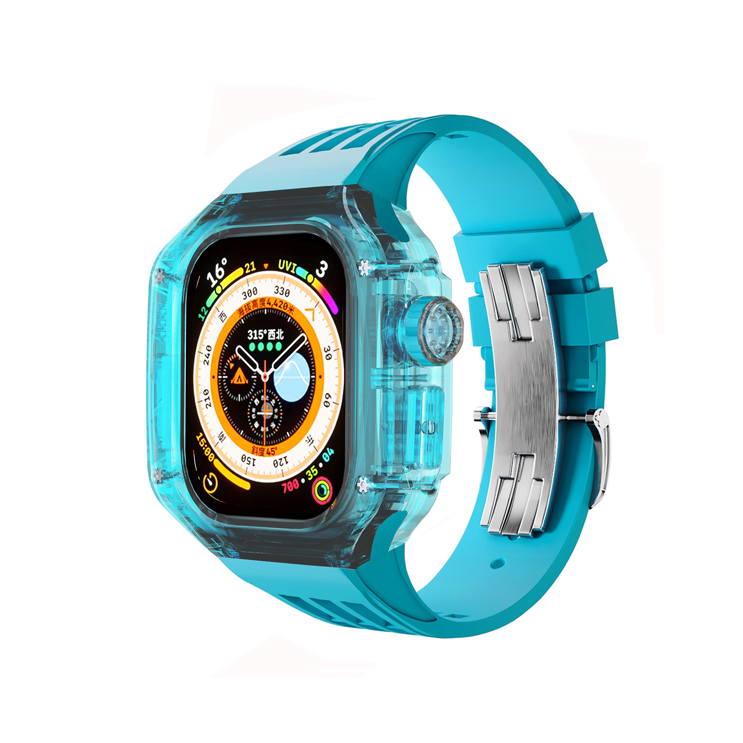 Correa de reloj iwatch aplicable Caja protectora transparente Apple 8 49MM Caja modificada Correa de caucho fluorado Hebilla Richard