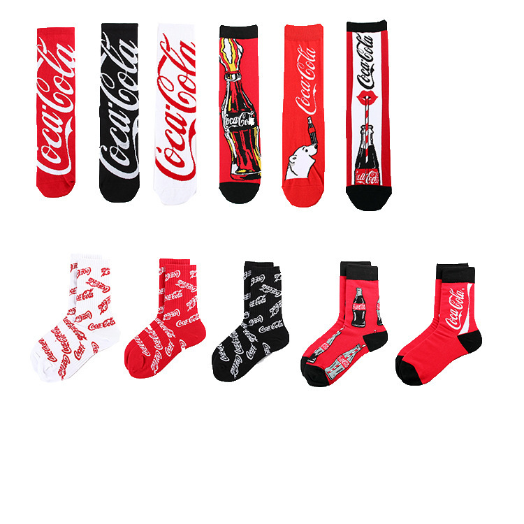 Cartoon Cartoon Coke Letters Casual Sports Jacquard Red Young Men and Women Couple Mid-length Socks Fashionable Socks Long Socks