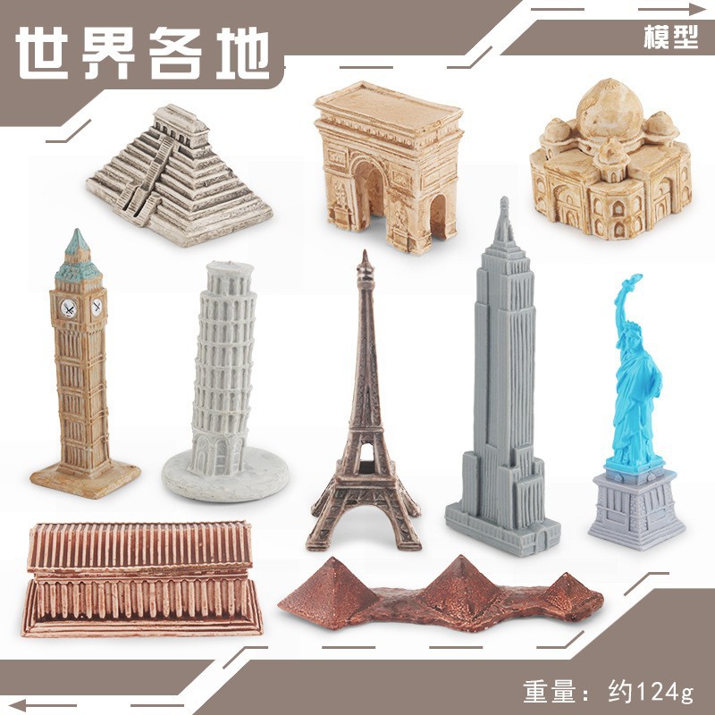 Transfronterizo simulación Tiantan Buda campanario Gran Muralla Isla de Pascua Templo mundo arquitectura traje modelo decoración juguete