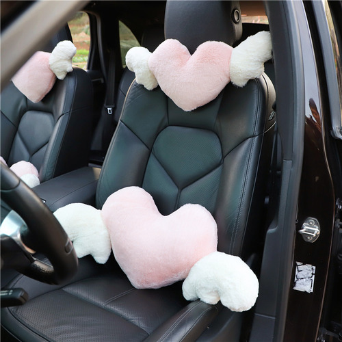 Car Headrest Neck Pillow Plush Love Wings Car Seat Backrest Neck Pillow Fashion Internet Celebrity Car Supplies