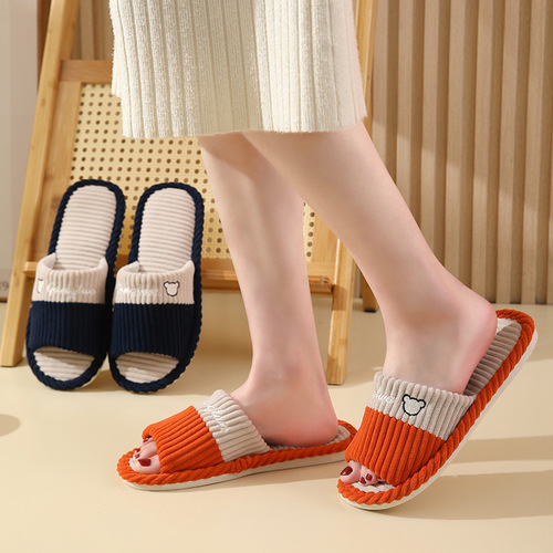  New Home Linen Slippers for Men and Women, Indoor Non-slip Soft Sole Four-Season Couple Floor Home Slippers Wholesale