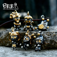 beier不锈钢铸造创意少女巫逗娃娃项链配饰 钛钢电镀个性人偶吊坠