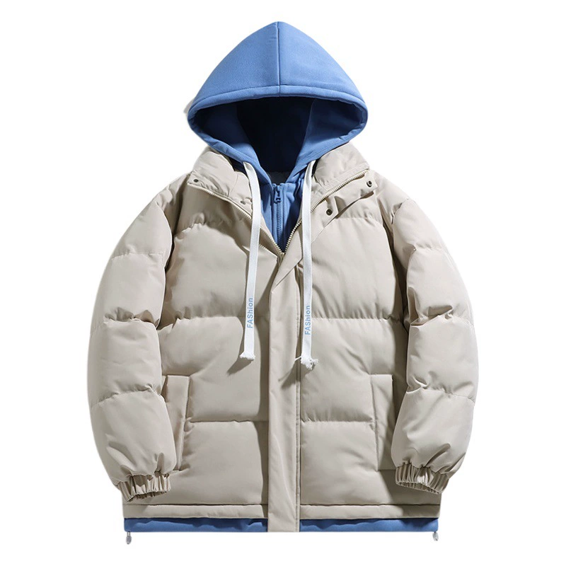 Поддельная куртка из двух частей с капюшоном и хлопковой подкладкой, мужское зимнее утолщенное теплое модное Брендовое повседневное универсальное пальто, пуховое хлебное пальто, куртка с хлопковой подкладкой