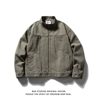 Retro jacket men, American style, washed canvas oversize casual jacket