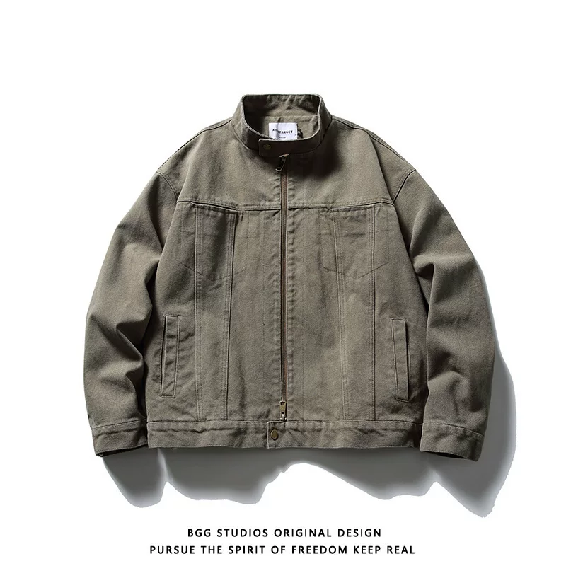 Retro jacket men, American style, washed canvas oversize casual jacket