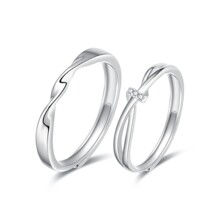 s925纯银日韩简约情侣款戒指时尚镶钻小众设计感交织爱恋男女对戒
