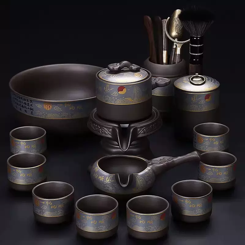 紫砂茶具轻奢高档套装家用懒人自动石磨泡茶神器功夫茶杯茶壶全套