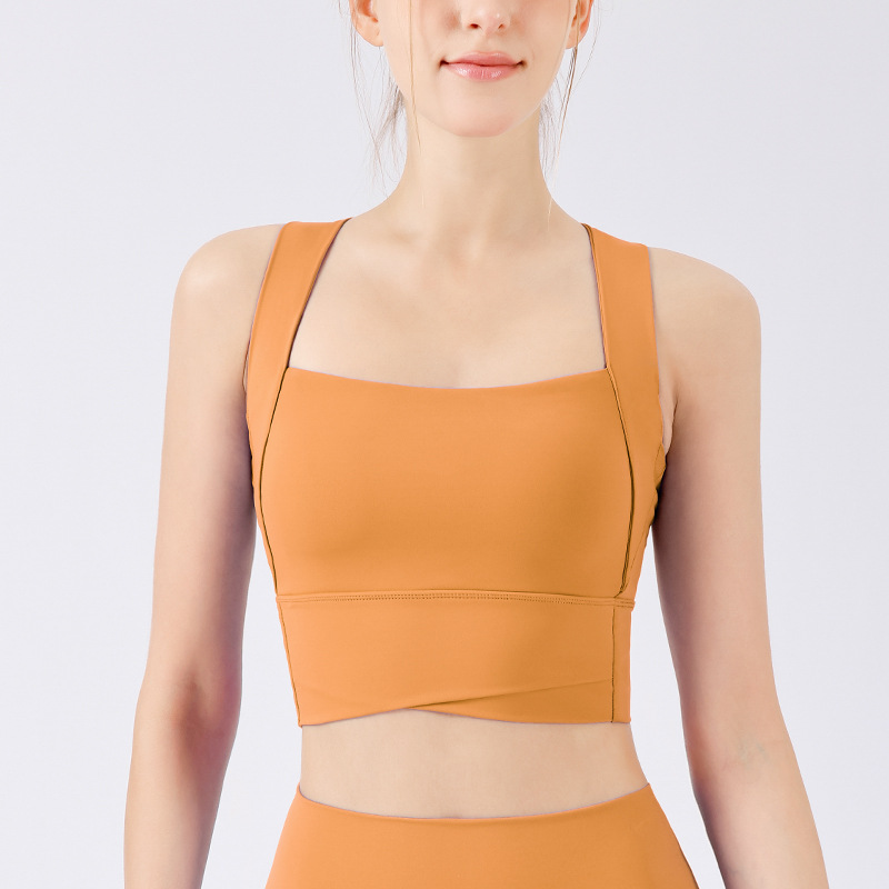 Sujetador deportivo para espalda bonita para mujer, tirantes anchos cruzados a prueba de golpes, control del vientre presurizado fijo, sujetador de fitness transpirable, chaleco de yoga