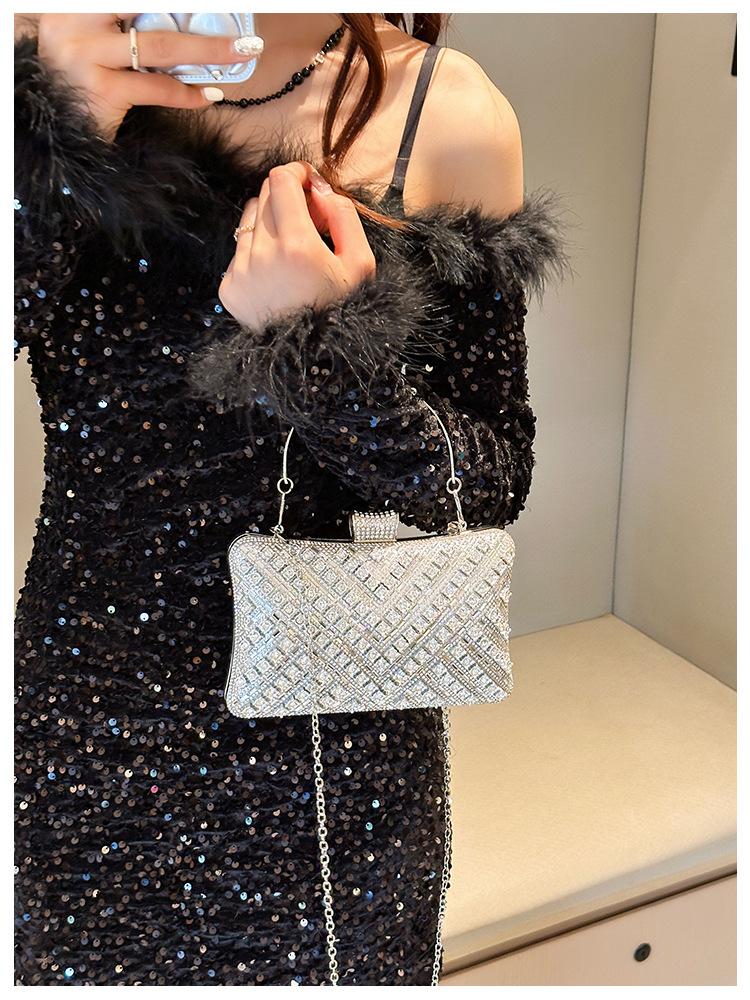 High-end evening dress, lady's water diamond clutch bag, diamond-encrusted bag, colorful diamond chain cheongsam bag, evening bag, women's handbag undefined