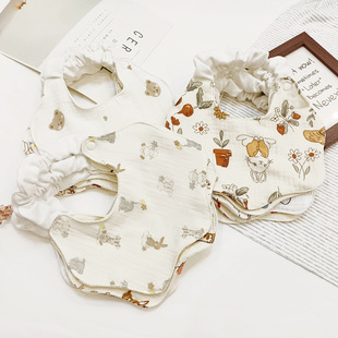 Cotton children's gauze double-sided cute eating bib for new born for supplementary food