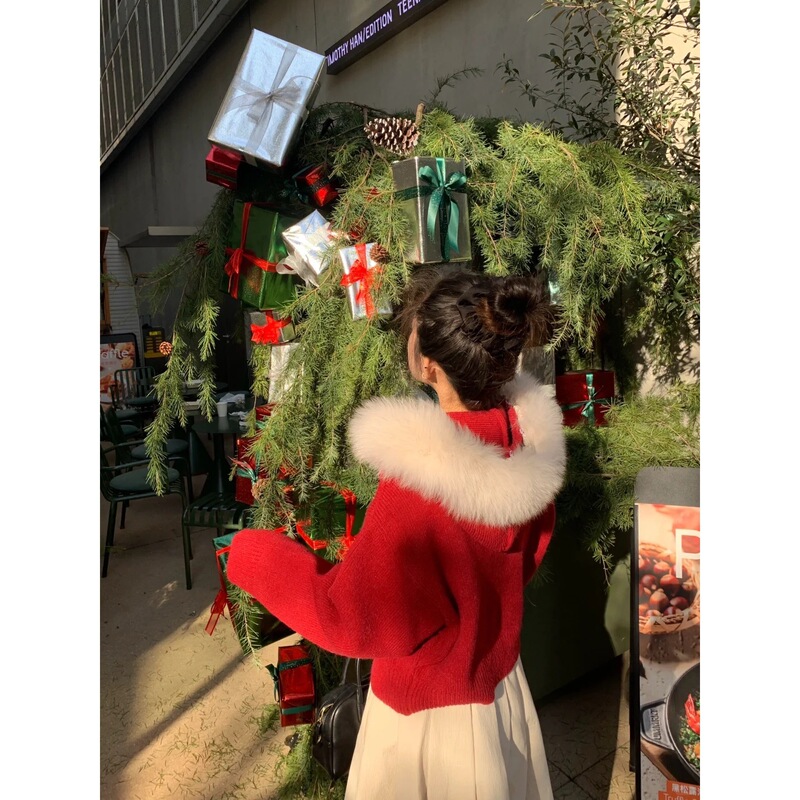 Christmas Outfit Red Knitted Sweater Coat for Women Autumn and Winter 2025 New Style Very Beautiful Korean Style Outerwear Christmas Outfit Red Knitted Sweater Coat for Women Autumn and Winter 2025 New Style Very Beautiful Korean Style Outerwear