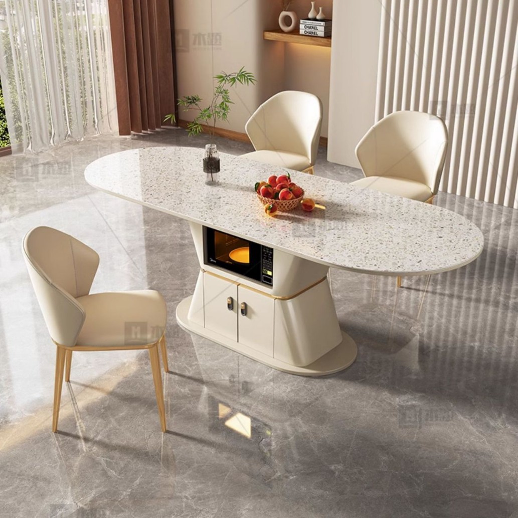 Mesa de mesa de mesa de isla de roca, horno de microondas doméstico móvil integrado, cocina de inducción, mesa de té multifuncional minimalista moderna de lujo ligero