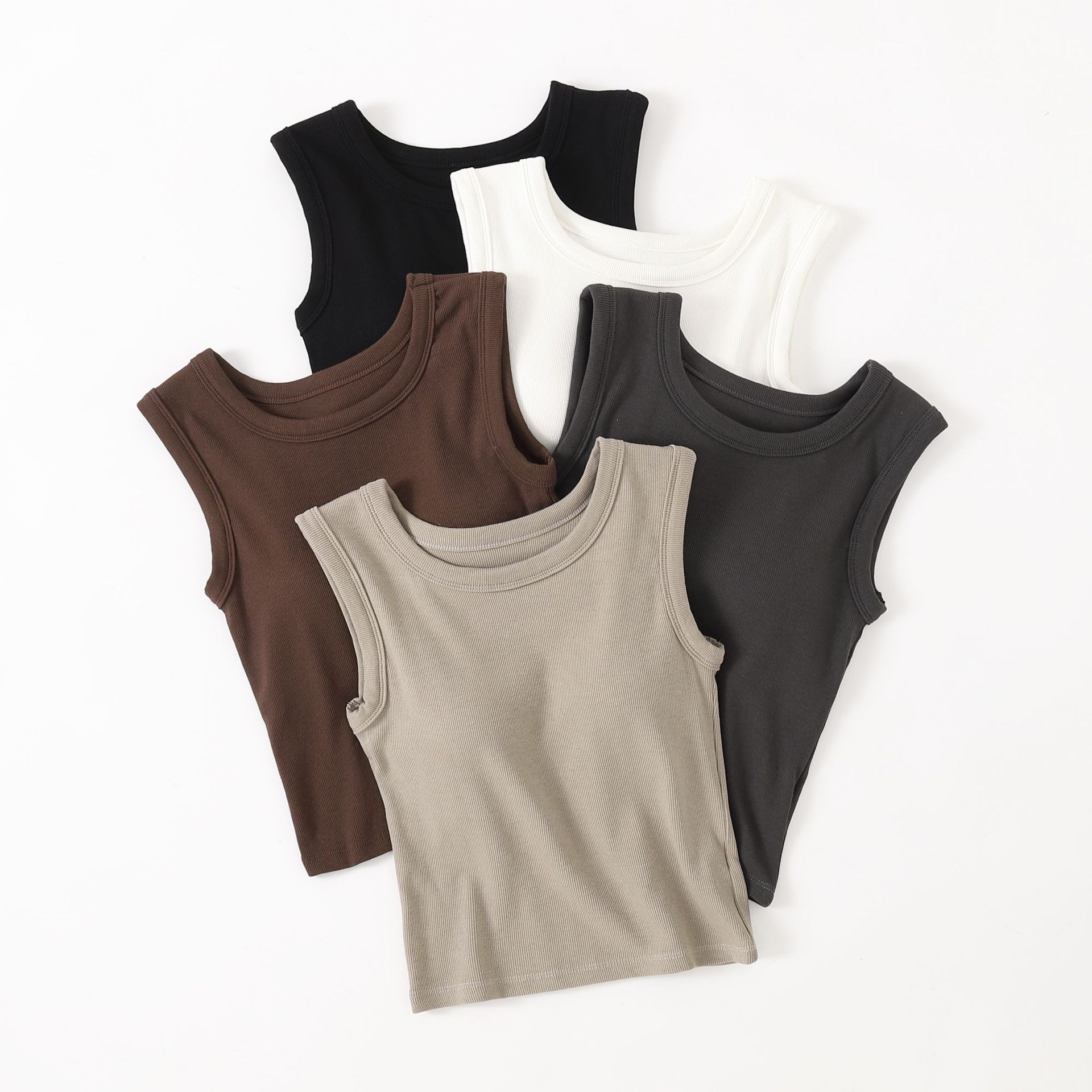 Vest with chest pad round neck Cup one-piece sling waist sleeveless all-match women's outer top bottoming shirt summer