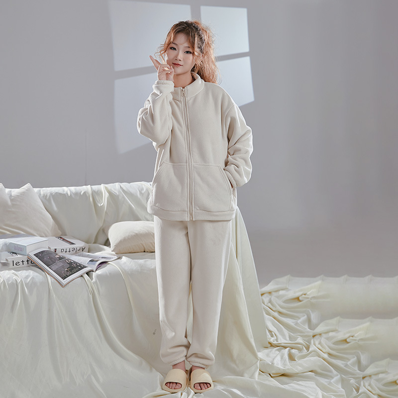 잠옷 겨울 여자 섬 벨벳 고급 벨벳 따뜻한 홈 운동복 세트 가을과 겨울 외부 착용 홈 옷