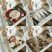 跨境亚马逊Temu餐垫圣诞节亚麻餐垫跨境节日派对装饰防污隔热桌垫