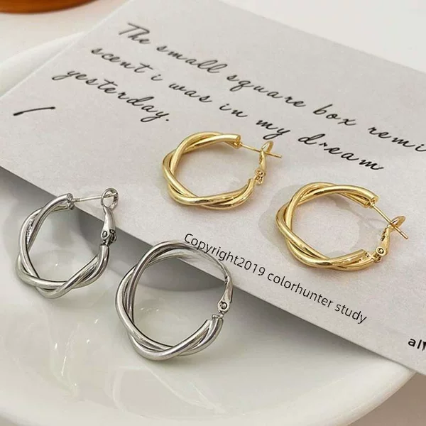 South Korea ins round ring twist earrings female niche design personality earrings temperament Internet celebrity simple earrings