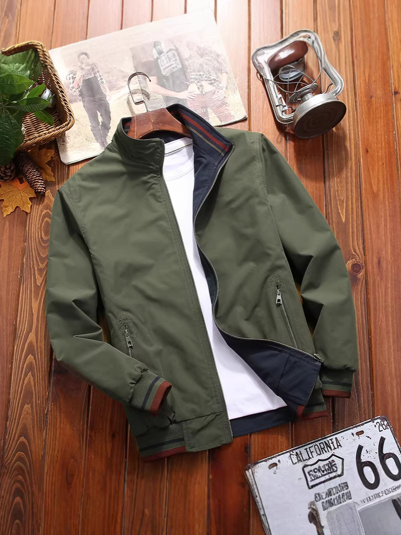 Cross-Border European Size Amazon Spring and Autumn Jacket, Thin Men's Reversible Coat, Casual Sports Breathable Stand-Up Collar Top