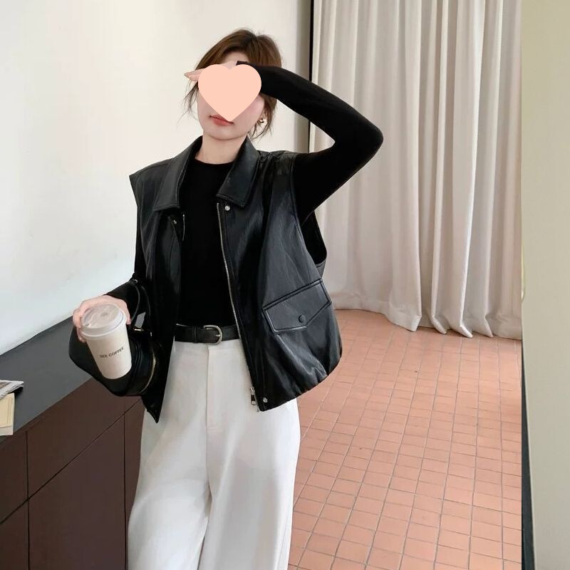2026 New Fashion Vest Loose Sleeveless Jacket Personalized Young Leather Jacket Vest