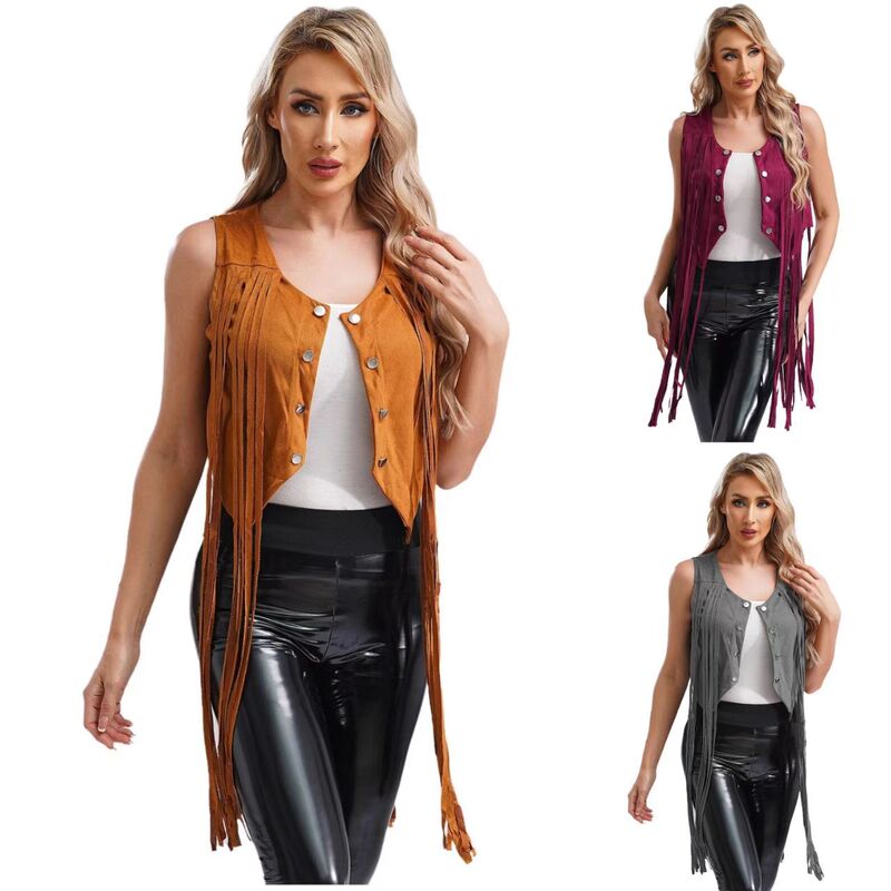 2026 Cross-Border European and American Amazon Independent Site Spring and Summer Hot-Selling Suede Sleeveless Long Tassel Short Vest for Women