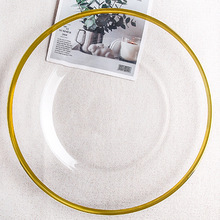 欧式12英寸透明金边餐盘创意玻璃果盘西餐牛排盘垫盘日用百货批发