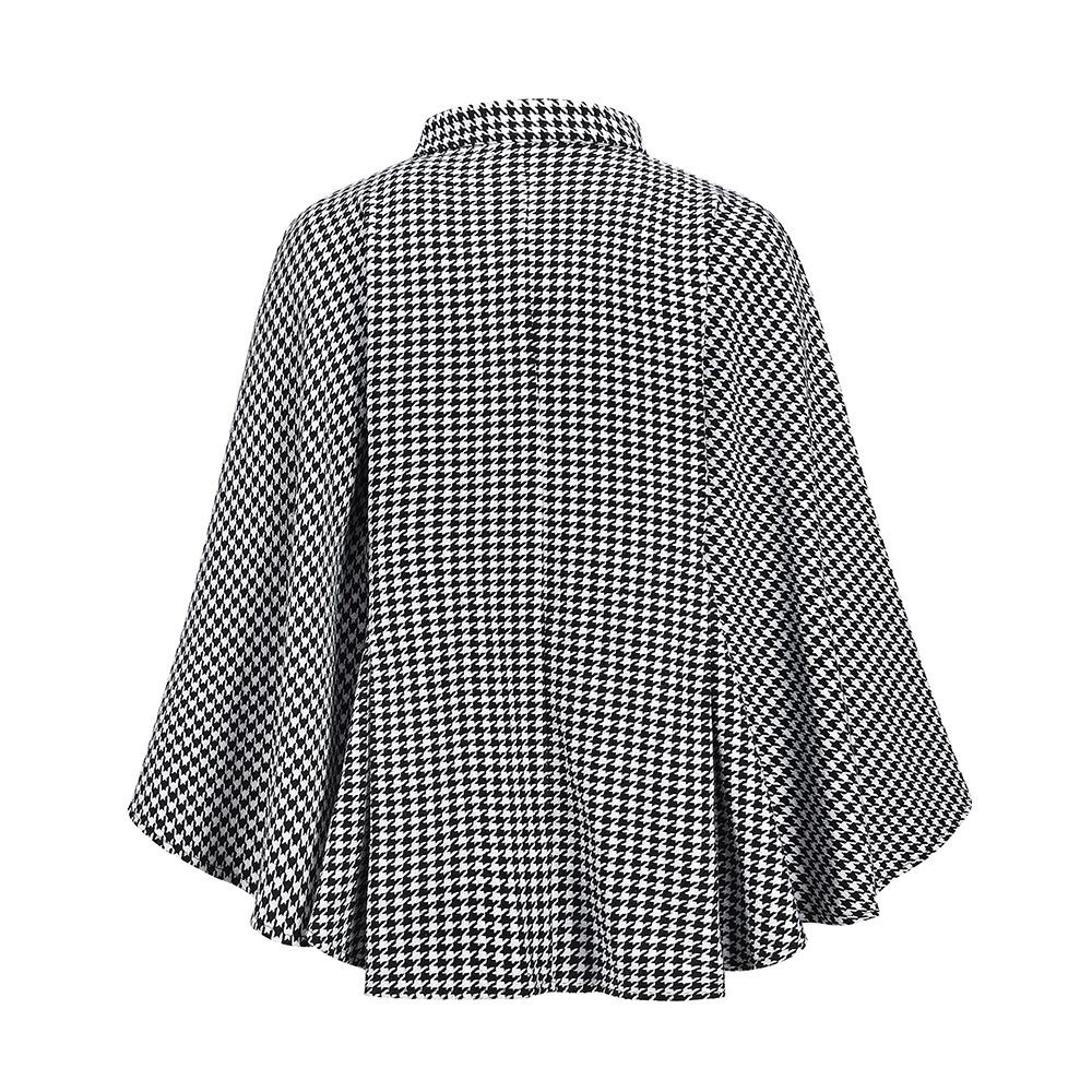 women's houndstooth woolen loose tie cloak coat nihaostyles clothing wholesale NSXPF72443