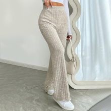 新款跨境欧美女秋季阔腿 条纹直筒裤垂感易搭弹力女长裤现货批发