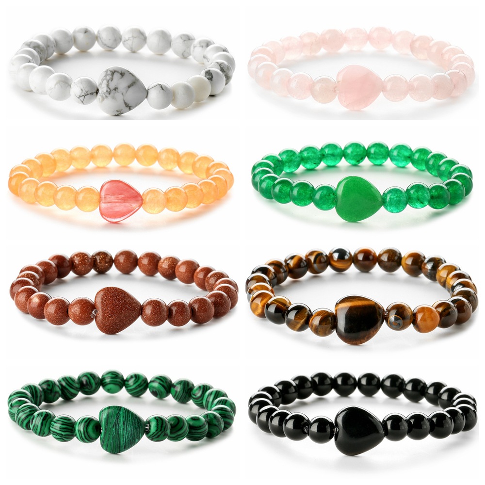 Europa y América transfronteriza AliExpress moda ágata Ojo de Tigre Piedra blanca turquesa pulsera en forma de corazón pulsera de cuentas de piedra