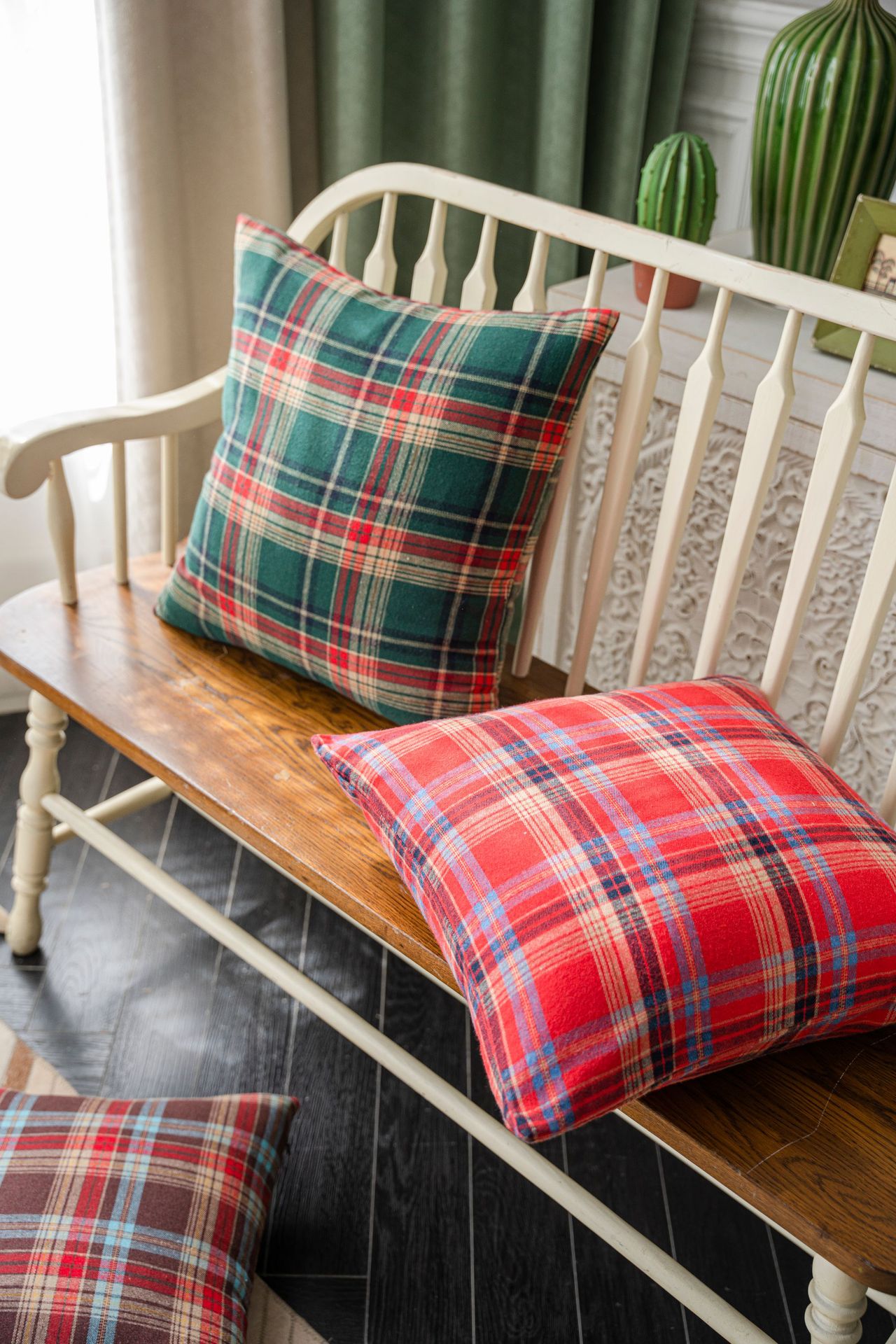 绿色格子抱枕套